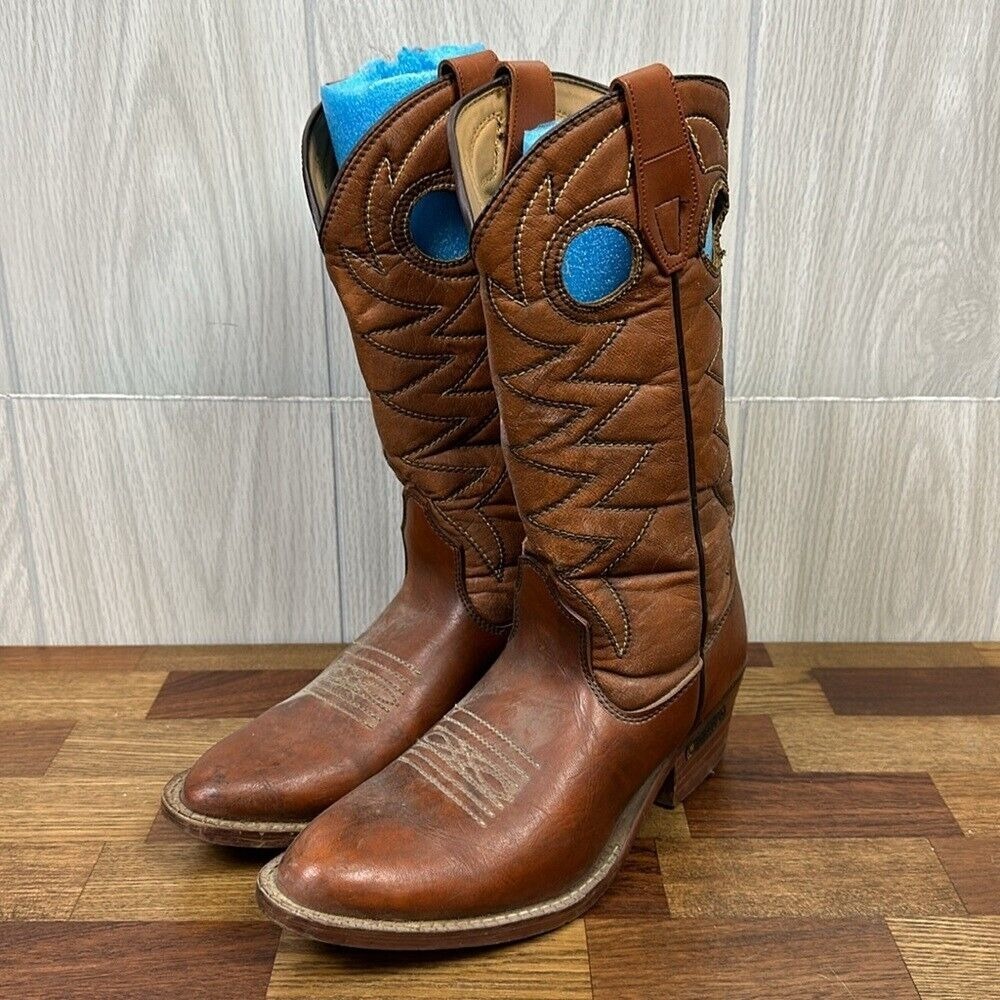 Ramrods Mens Cowboy Boots 7.5 Brown Leather Mid Calf Western Work Wear Embroider - Picture 3 of 16